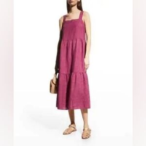 Eileen Fisher Washed Organic Linen Delave Tiered Tank Dress In Berry